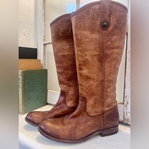Frye Distressed Tan Leather Heeled Boots